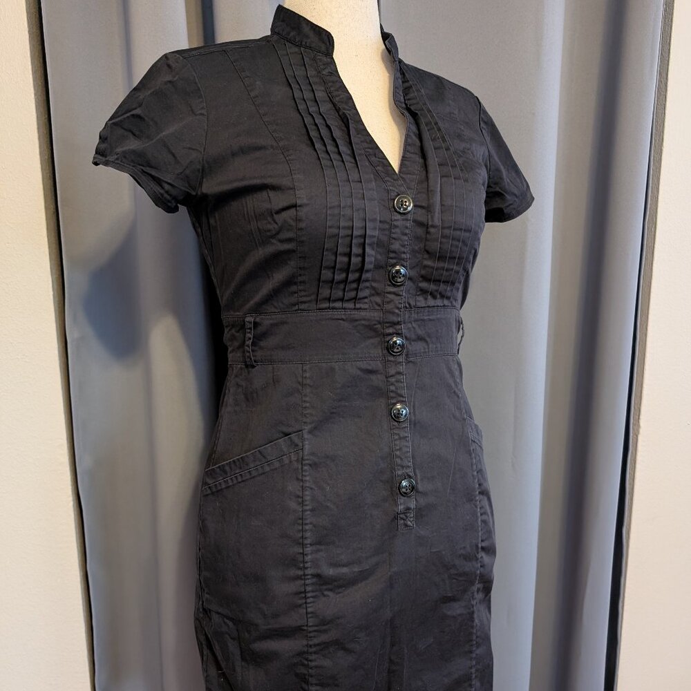 H&M black button up dress, military style sz 10